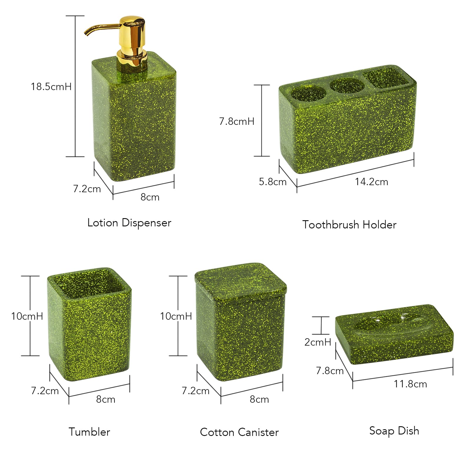 Suanti バスルームアクセサリーセット 5点 樹脂 セージグリーンバスルーム Suanti バスルームアクセサリーセット 5点 樹脂 セージグリーン